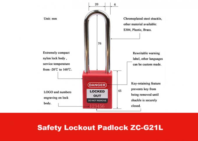 Customzied 76mm Long Steel Shackle 126g Safety Lockout Padlocks with 9 Colors