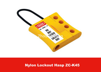 China Yellow Color 3mm Thin Shackle Diameter Nylon Lockout Hasp with Luminous PVC Tag supplier