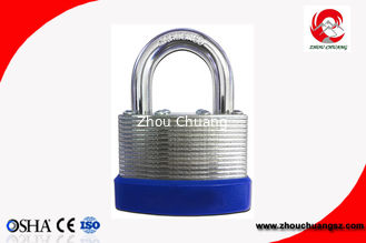 China Cheap 40mm blue yellow long shackle Steel Laminated safety padlock with Anti- rust corrosion supplier
