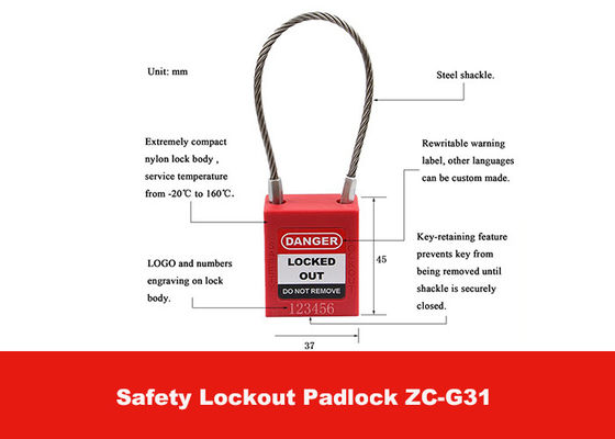 100mm Stainless Steel Cable Shackle Lockout Padlock , Customzied Cable Length is Available supplier