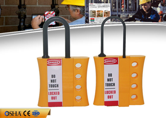 Four Holes Yellow Nylon Lockout Hasp with 3 mm Thin Shackle 4 Padlocks Allow supplier