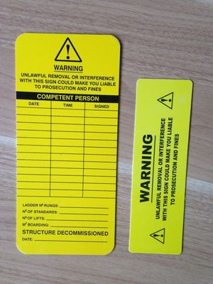 Yellow  UV printingDurable PVC Paper  Scaffolding Tags with 6MM Padlock supplier