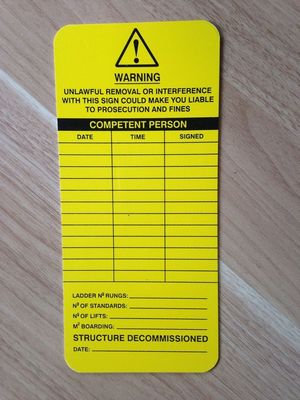 Yellow  UV printingDurable PVC Paper  Scaffolding Tags with 6MM Padlock supplier